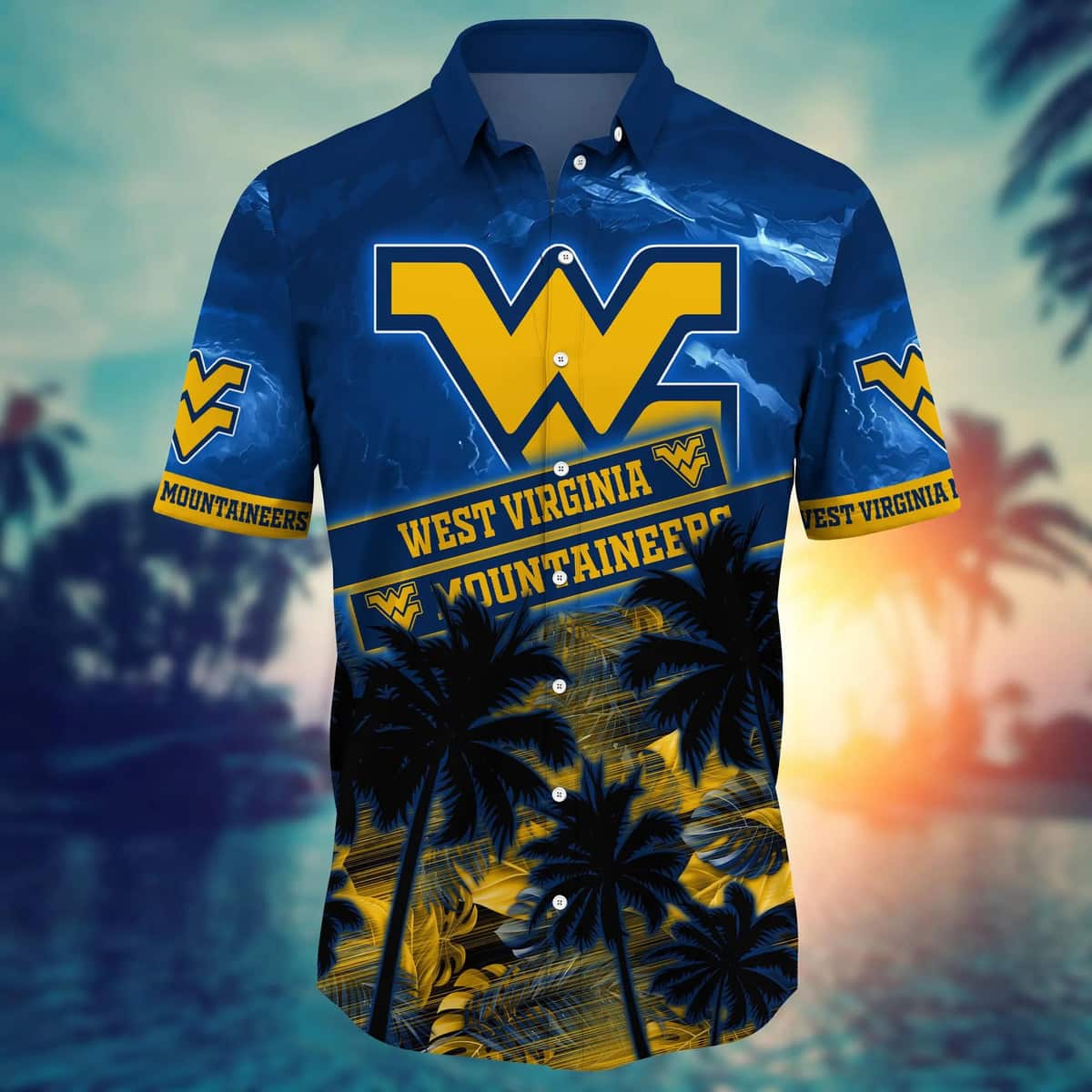Vintage NCAA West Virginia Mountaineers WVU Hawaiian Shirt Palm Trees Vintage NCAA West Virginia Mountaineers WVU Hawaiian Shirt Palm Trees