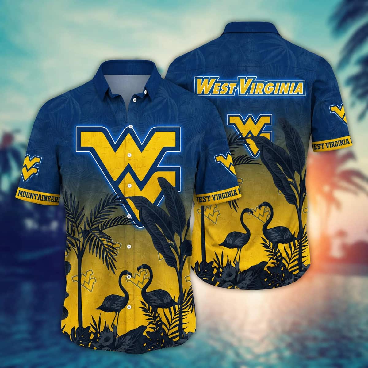Flamingo Aloha NCAA West Virginia Mountaineers WVU Hawaiian Shirt Flamingo Aloha NCAA West Virginia Mountaineers WVU Hawaiian Shirt