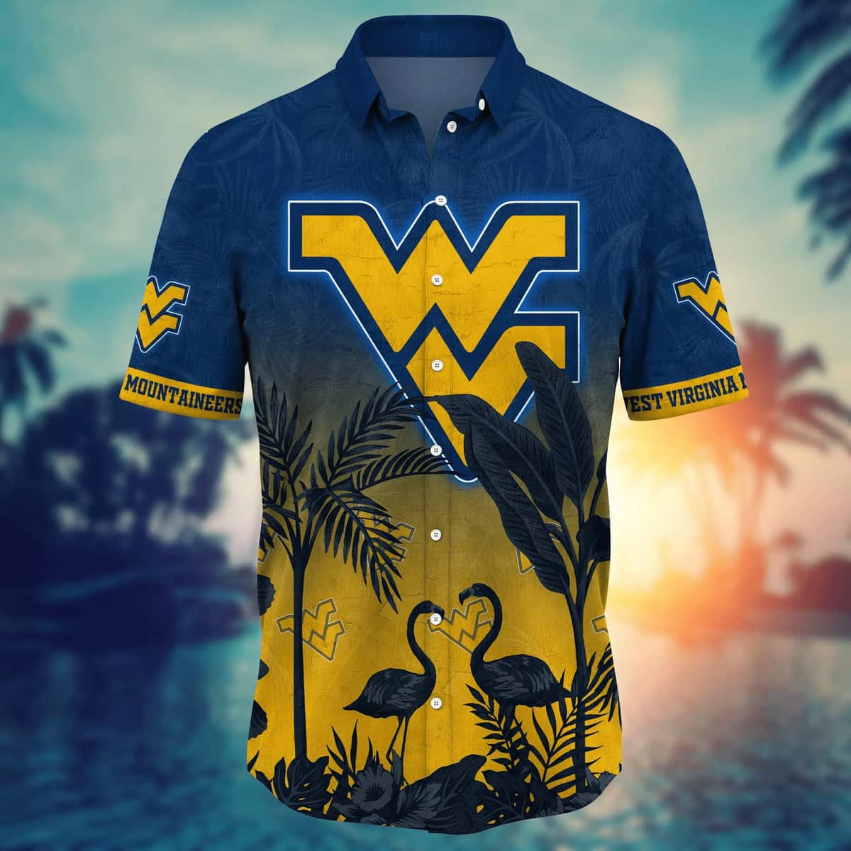 Flamingo Aloha NCAA West Virginia Mountaineers WVU Hawaiian Shirt Flamingo Aloha NCAA West Virginia Mountaineers WVU Hawaiian Shirt