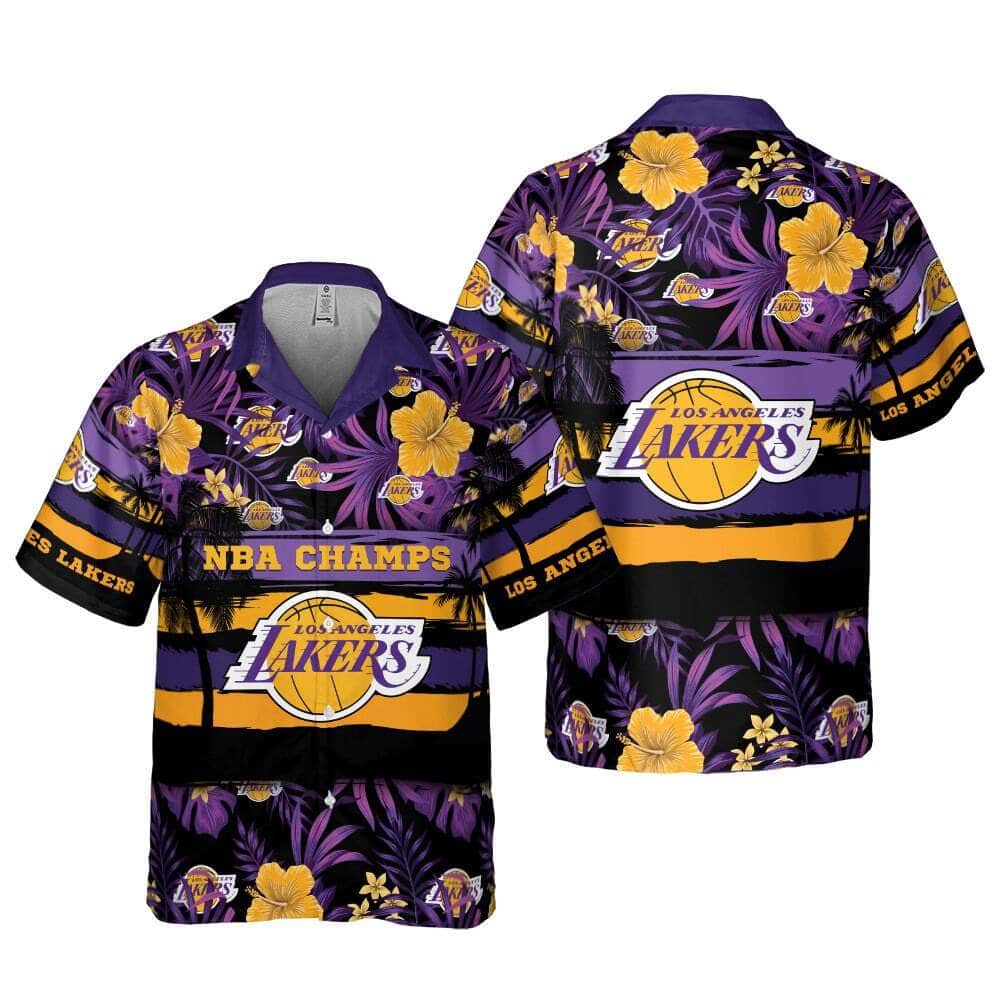 NBA Los Angeles Lakers Hawaiian Shirt Tropical Flower Pattern Best Beach Gift NBA Los Angeles Lakers Hawaiian Shirt Tropical Flower Pattern Best Beach Gift