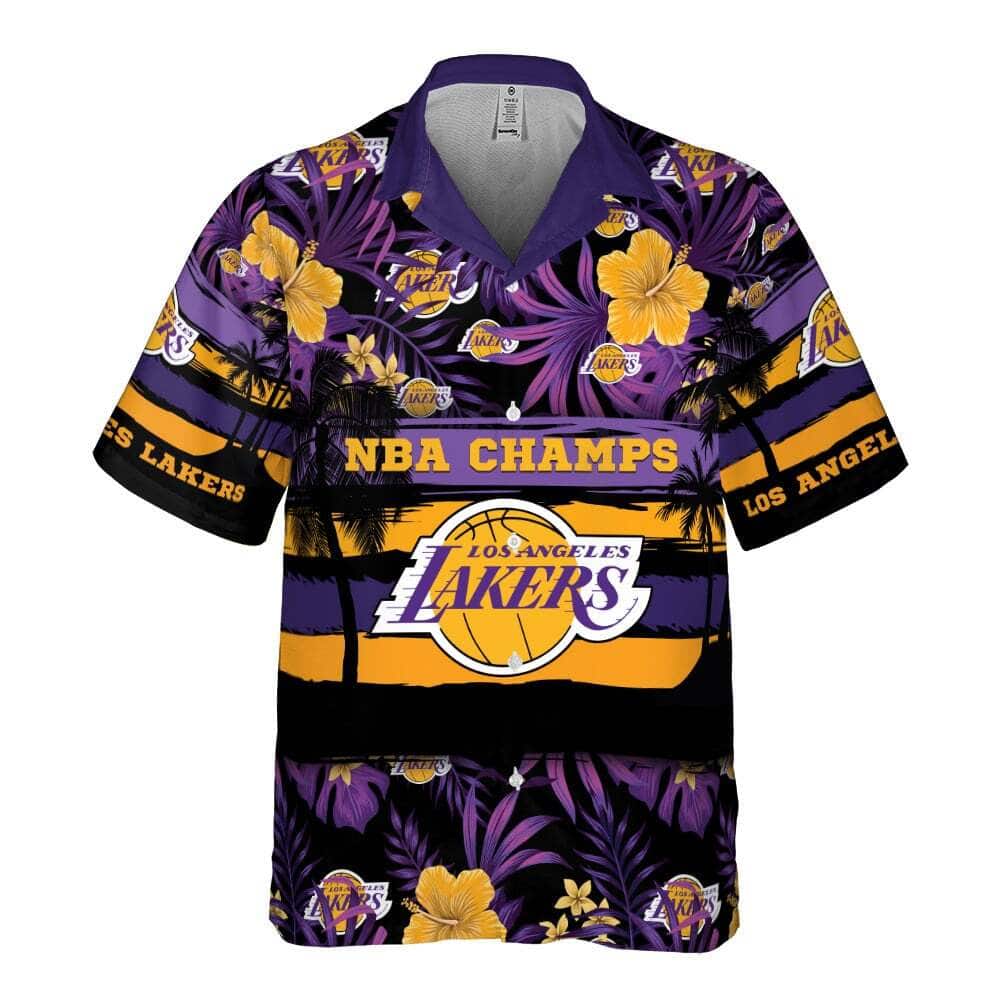 NBA Los Angeles Lakers Hawaiian Shirt Tropical Flower Pattern Best Beach Gift NBA Los Angeles Lakers Hawaiian Shirt Tropical Flower Pattern Best Beach Gift