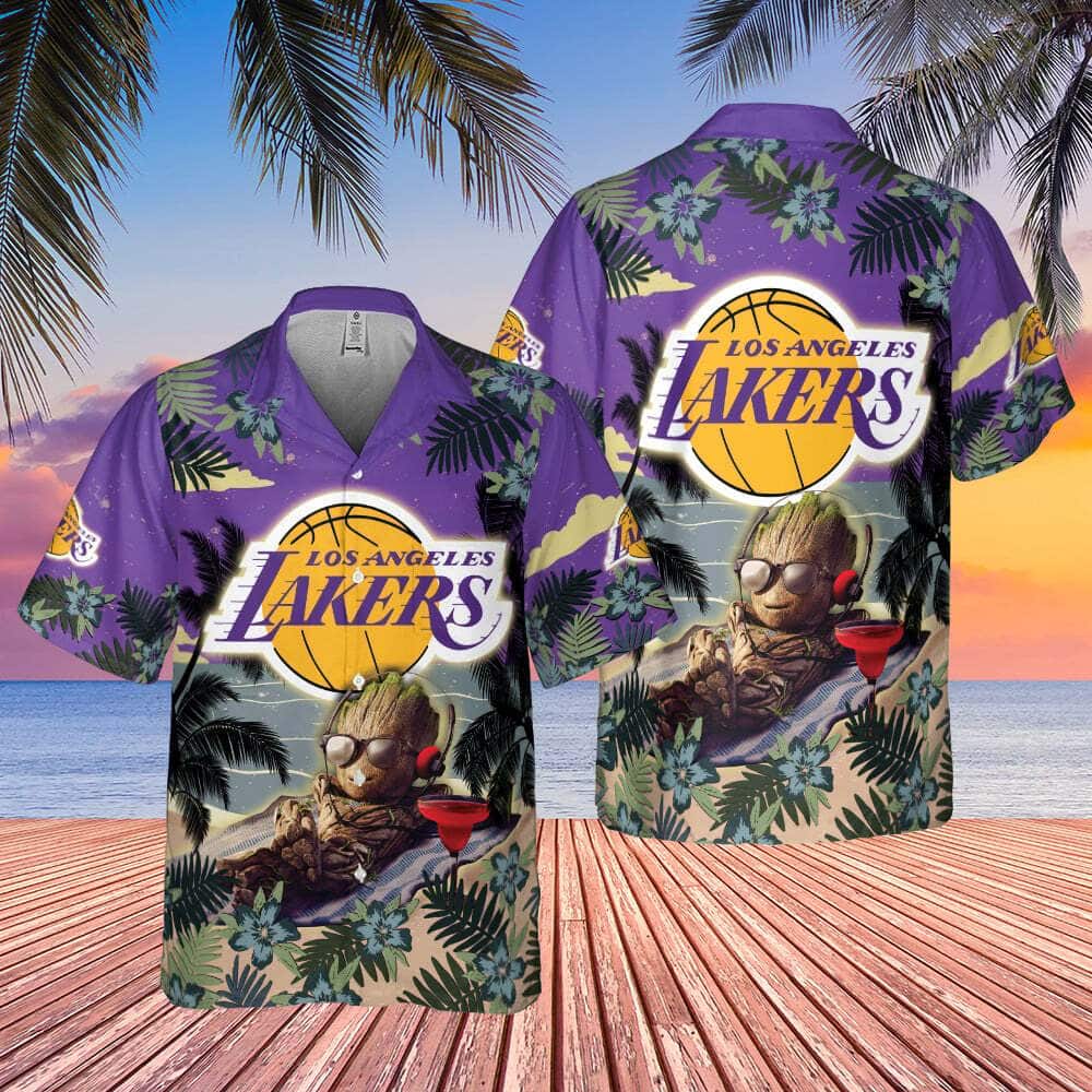 Baby Groot With NBA Los Angeles Lakers Hawaiian Shirt Summer Beach Gift Baby Groot With NBA Los Angeles Lakers Hawaiian Shirt Summer Beach Gift