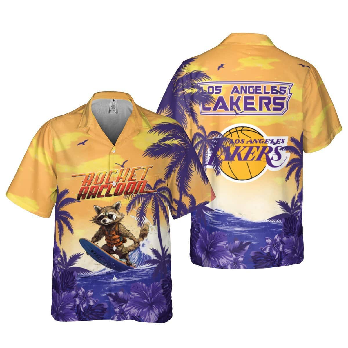 Rocket Raccoon And Los Angeles Lakers Hawaiian Shirt Gift For NBA Fans Rocket Raccoon And Los Angeles Lakers Hawaiian Shirt Gift For NBA Fans