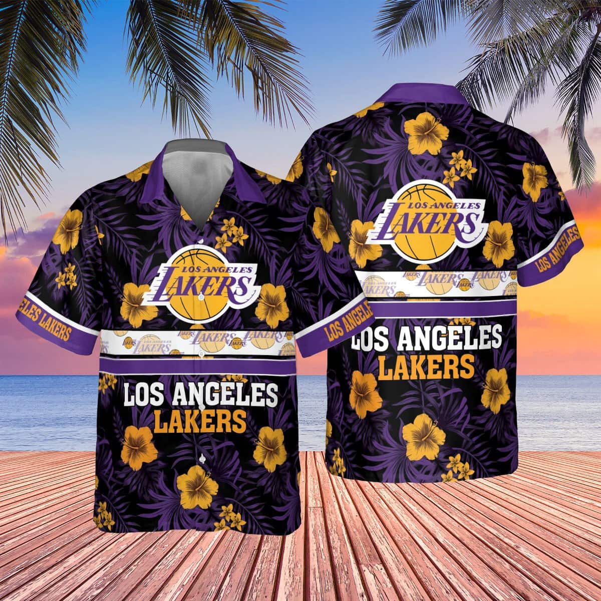 NBA Los Angeles Lakers Hawaiian Shirt Hibiscus Flowers Gift For Beach Trip NBA Los Angeles Lakers Hawaiian Shirt Hibiscus Flowers Gift For Beach Trip