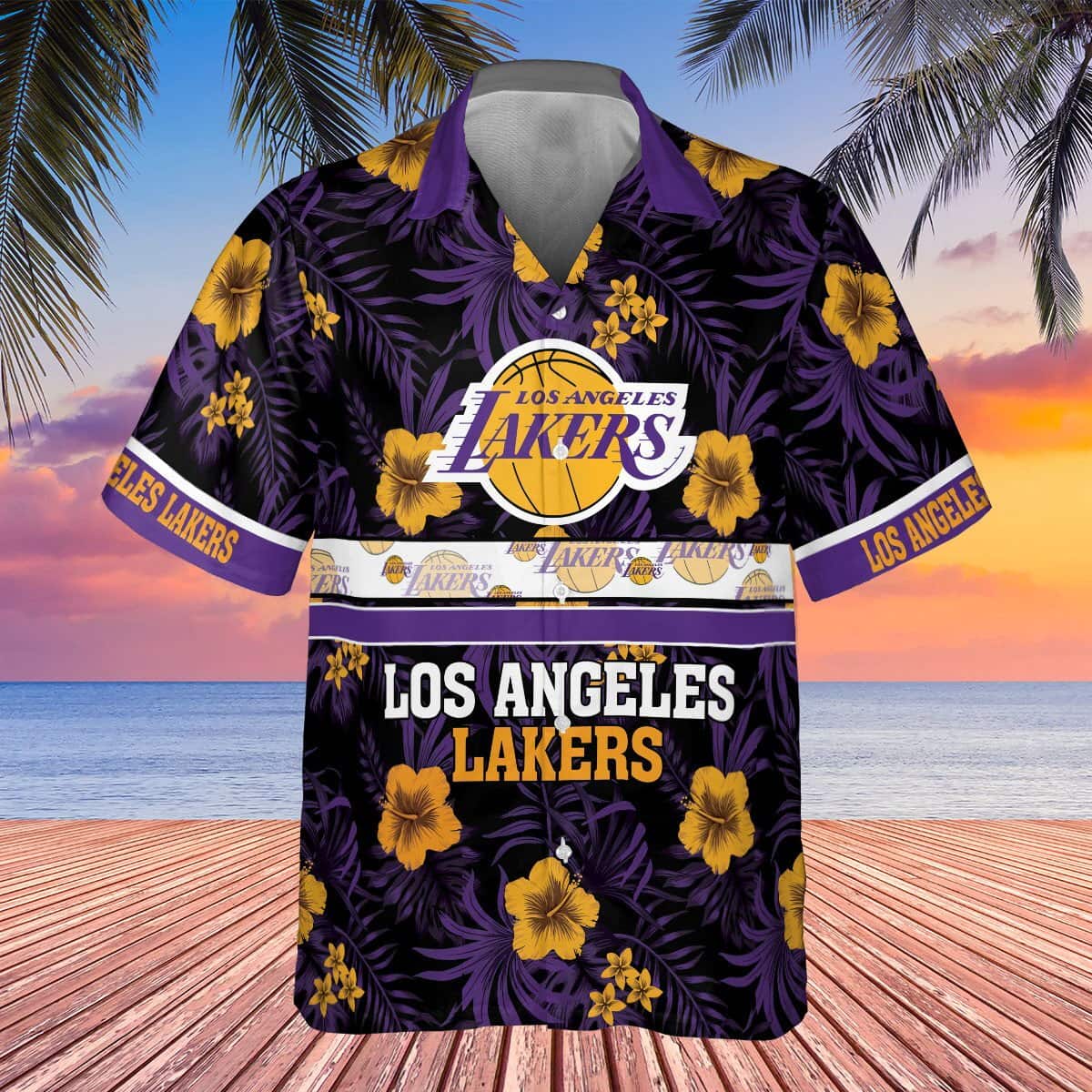 NBA Los Angeles Lakers Hawaiian Shirt Hibiscus Flowers Gift For Beach Trip NBA Los Angeles Lakers Hawaiian Shirt Hibiscus Flowers Gift For Beach Trip