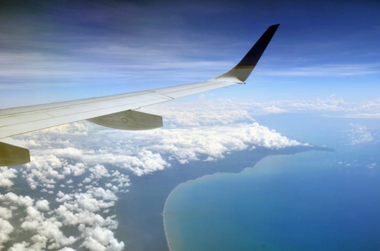 View from an airplane of a Caribbean coast, Nicaragua, Central America