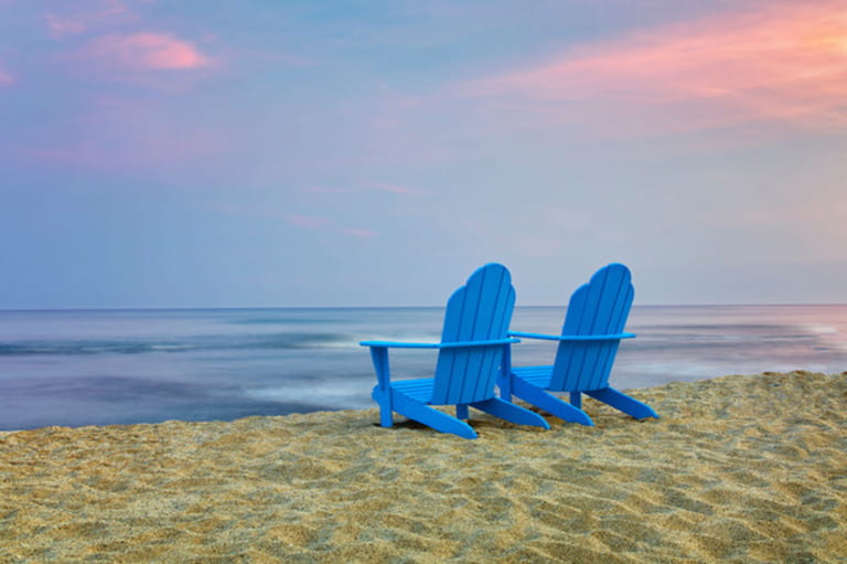 Two Adirondack chairs on beach. Hawaii, The Big Island Two Adirondack chairs on beach. Hawaii, The Big Island