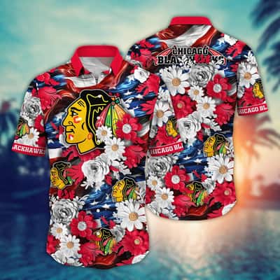 NHL Chicago Blackhawks Hawaiian Shirt Flowers Pattern Beach Lovers Gift NHL Chicago Blackhawks Hawaiian Shirt Flowers Pattern Beach Lovers Gift