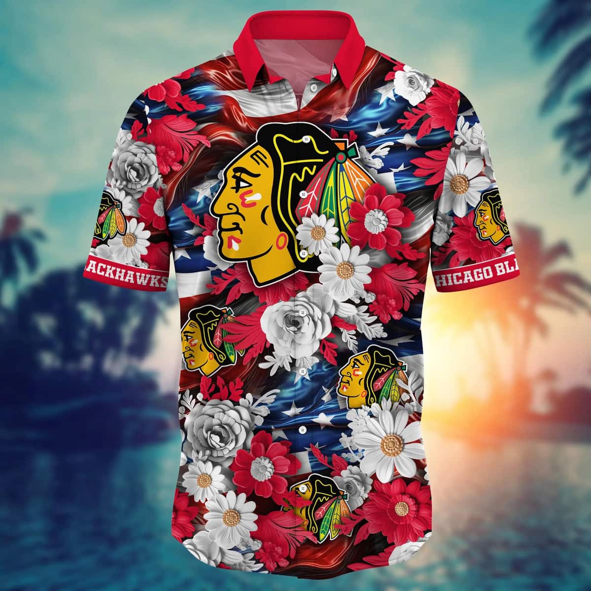 NHL Chicago Blackhawks Hawaiian Shirt Flowers Pattern Beach Lovers Gift NHL Chicago Blackhawks Hawaiian Shirt Flowers Pattern Beach Lovers Gift