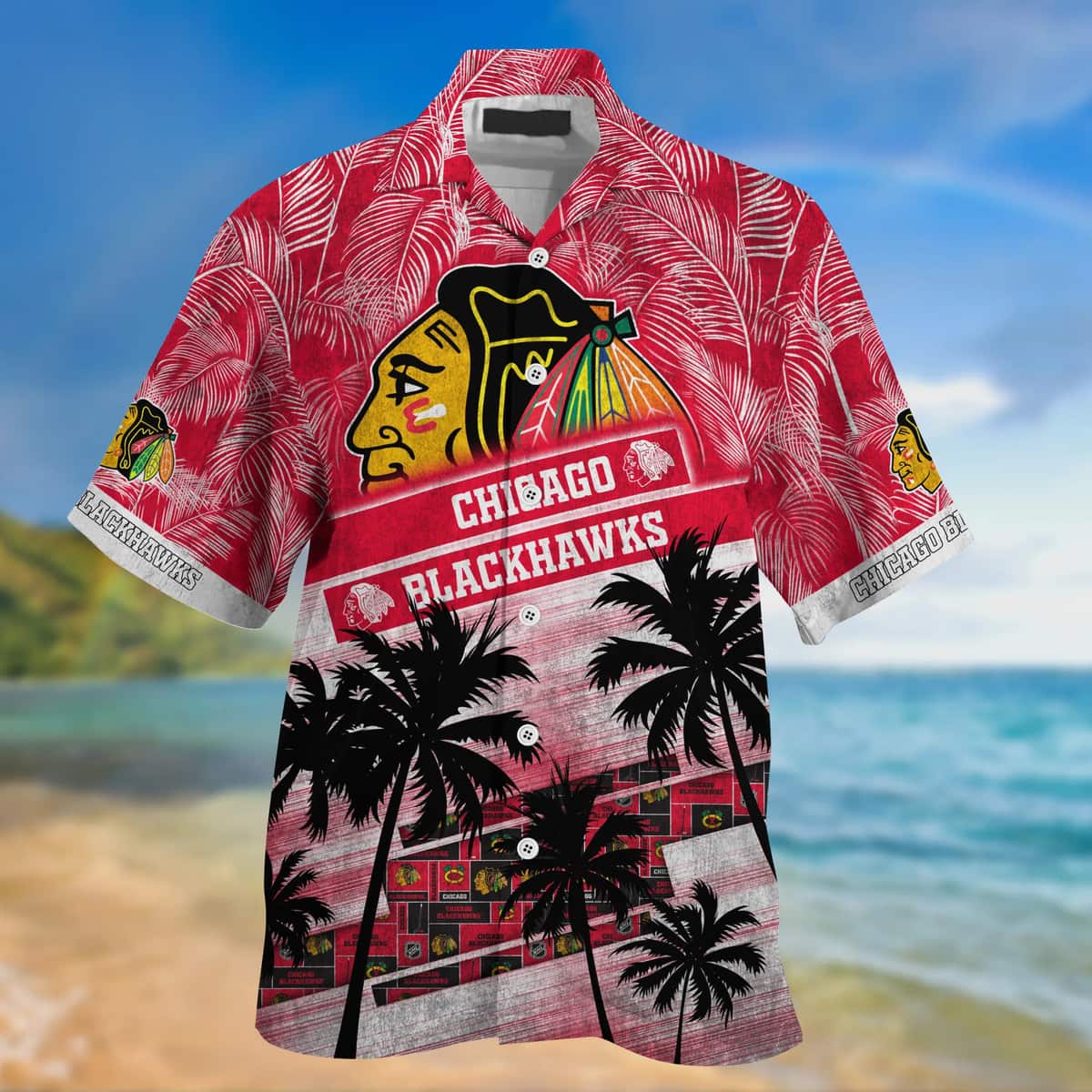 Vintage Aloha NHL Chicago Blackhawks Hawaiian Shirt Palm Trees Pattern Vintage Aloha NHL Chicago Blackhawks Hawaiian Shirt Palm Trees Pattern