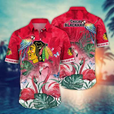 Summer Aloha NHL Chicago Blackhawks Hawaiian Shirt Palm Leaves Flamingo