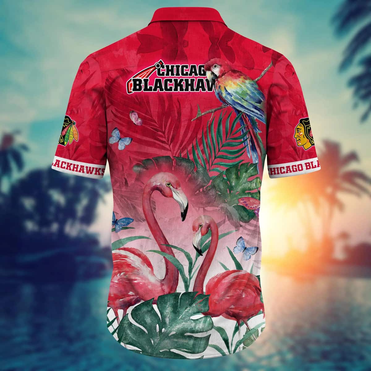 Summer Aloha NHL Chicago Blackhawks Hawaiian Shirt Palm Leaves Flamingo