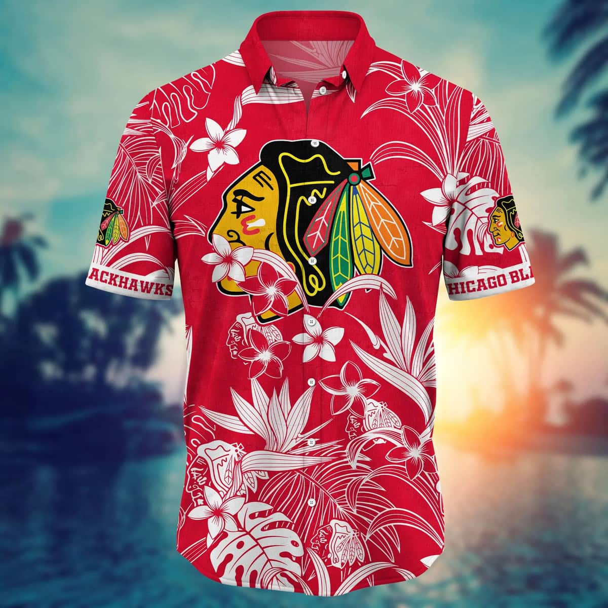 NHL Chicago Blackhawks Hawaiian Shirt White Flower Pattern Gift For Beach Trip