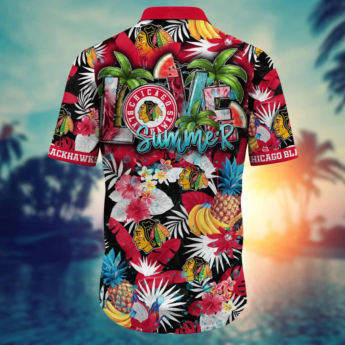 Summer Aloha NHL Chicago Blackhawks Hawaiian Shirt Tropical Fruit Pattern Summer Aloha NHL Chicago Blackhawks Hawaiian Shirt Tropical Fruit Pattern