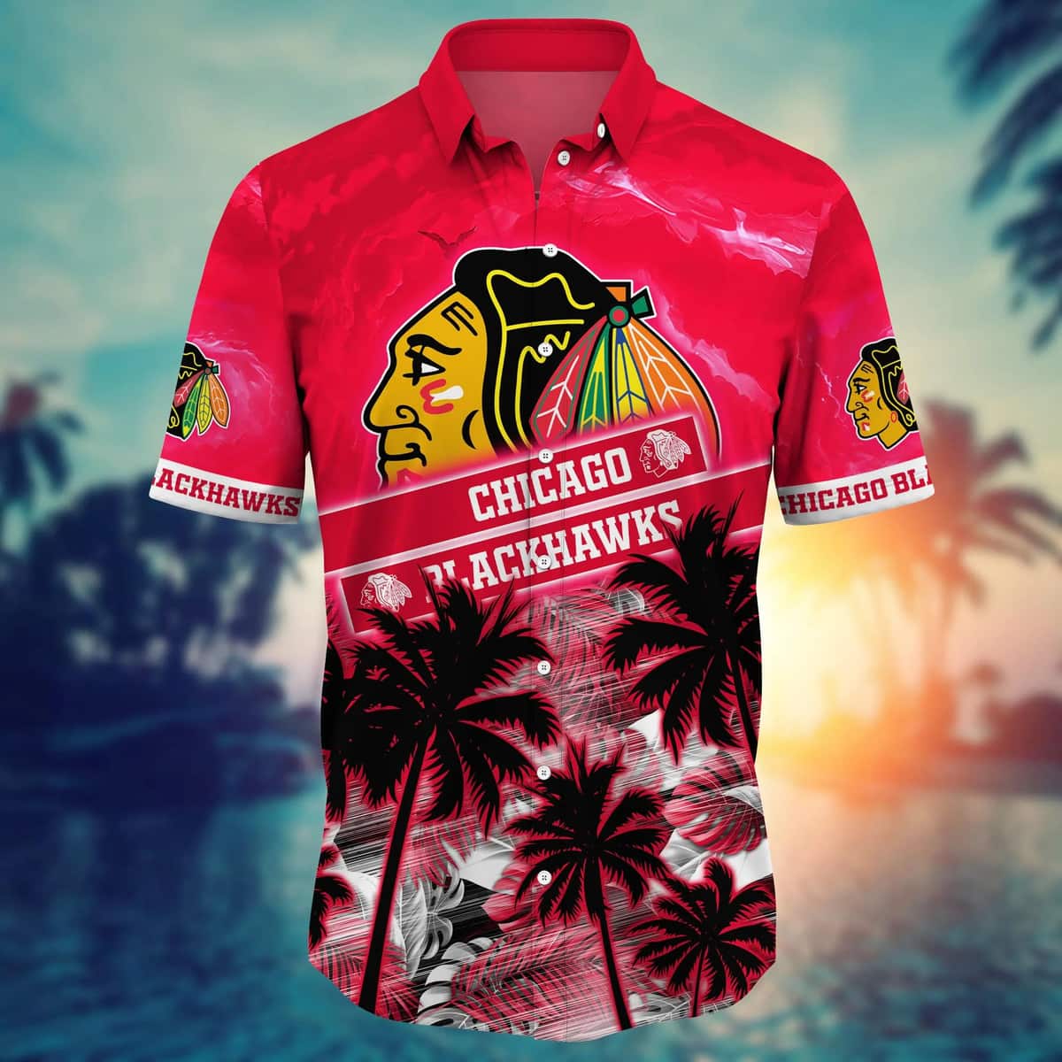 Vintage Aloha NHL Chicago Blackhawks Hawaiian Shirt Summer Beach Gift