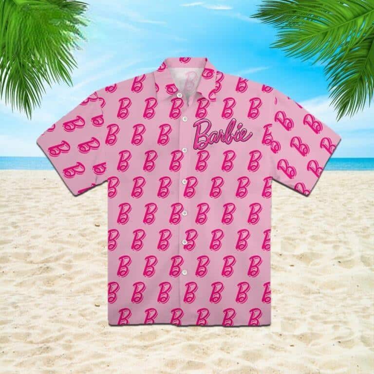 Barbie B Logo Pattern Pink Hawaiian Shirt Gift For Beach Trip Barbie B Logo Pattern Pink Hawaiian Shirt Gift For Beach Trip