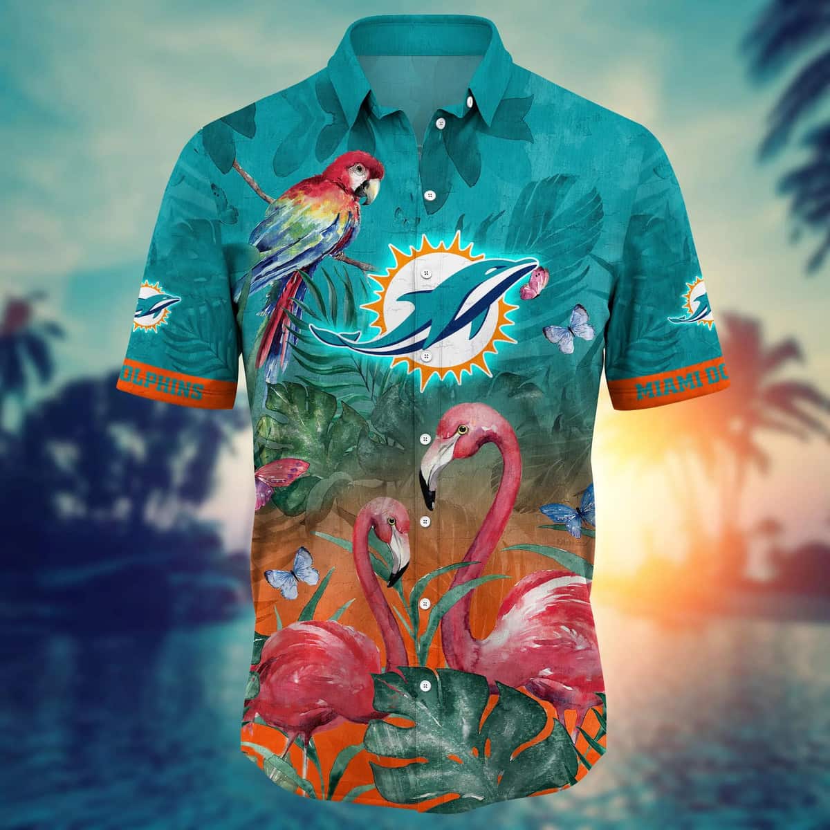 Tropical Aloha NFL Miami Dolphins Hawaiian Shirt Pink Flamingo And Palm Leaves Tropical Aloha NFL Miami Dolphins Hawaiian Shirt Pink Flamingo And Palm Leaves