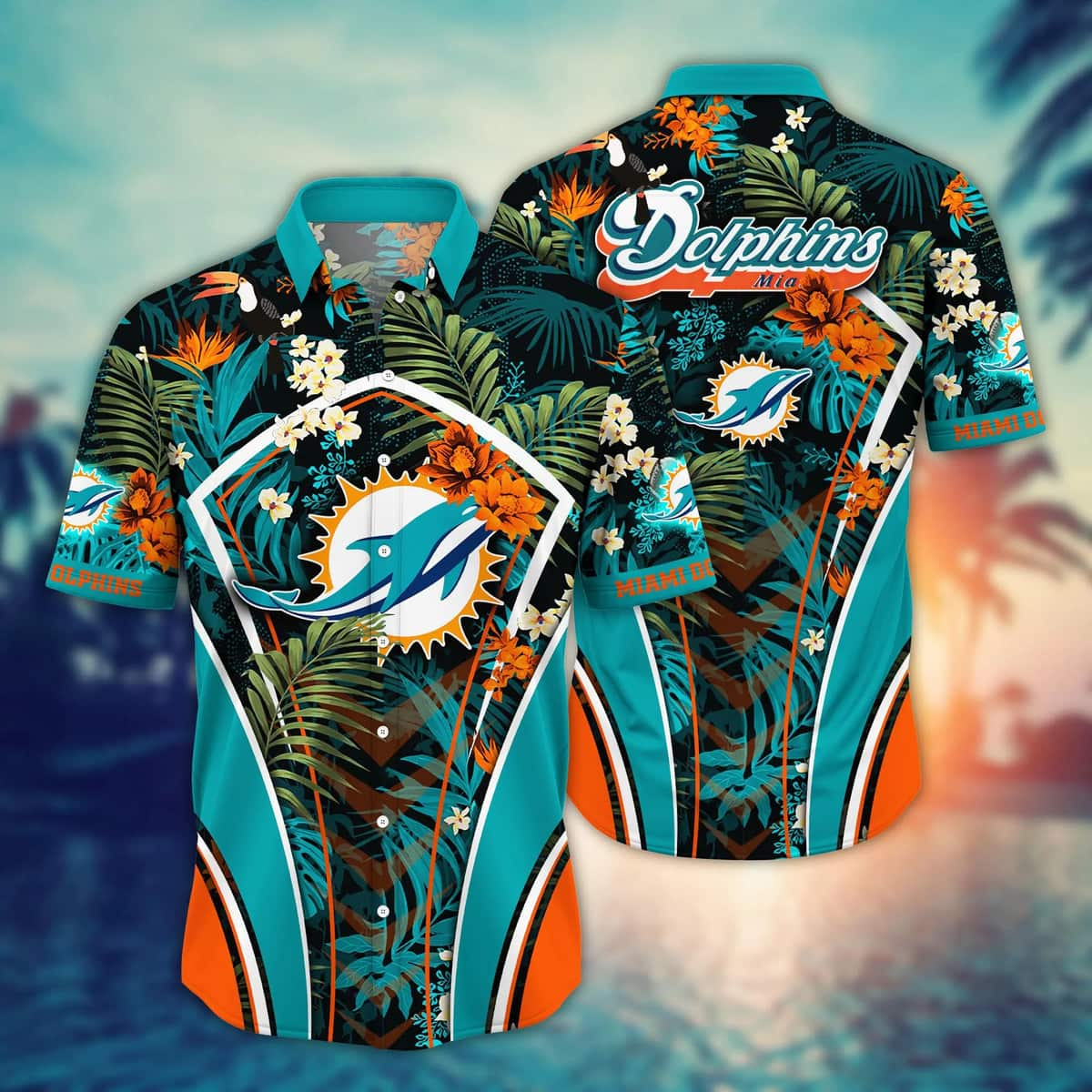 Tropical Aloha NFL Miami Dolphins Hawaiian Shirt Palm Leaves Pattern Gift For Beach Lovers