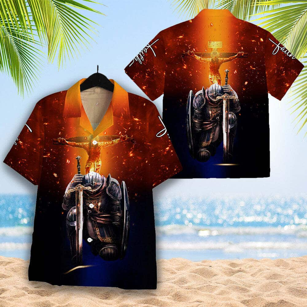 Christian Hawaiian Shirt Kneeling Knight Faith Jesus Cross