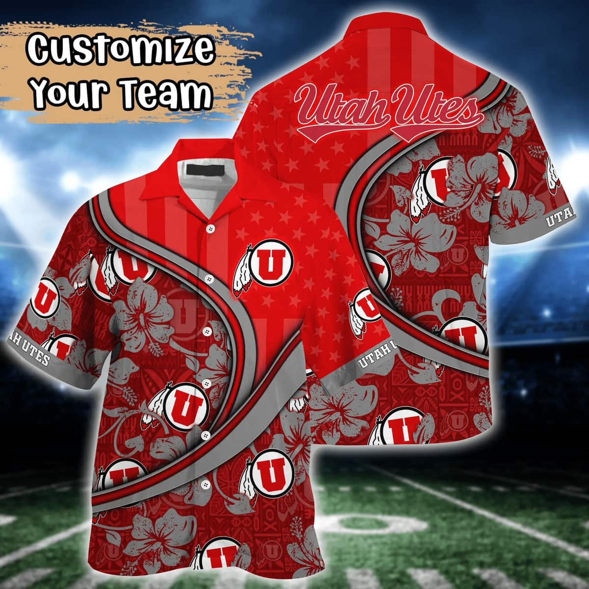 Summer Aloha NCAA Utah Utes Hawaiian Shirt US Flag Custom Name Best Beach Gift