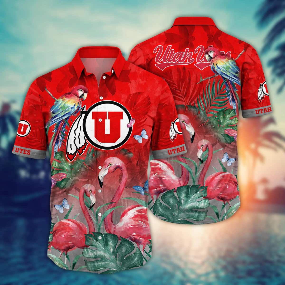 NCAA Utah Utes Hawaiian Shirt Pink Flamingo And Palm Leaves