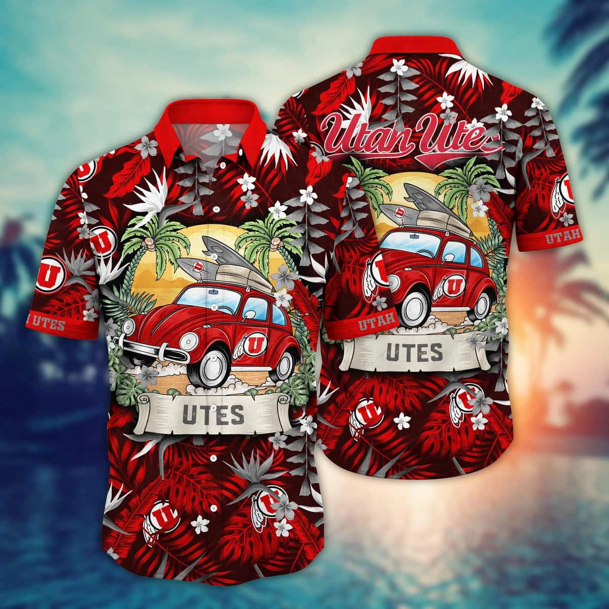 NCAA Utah Utes Hawaiian Shirt Tropical Palm Leaves