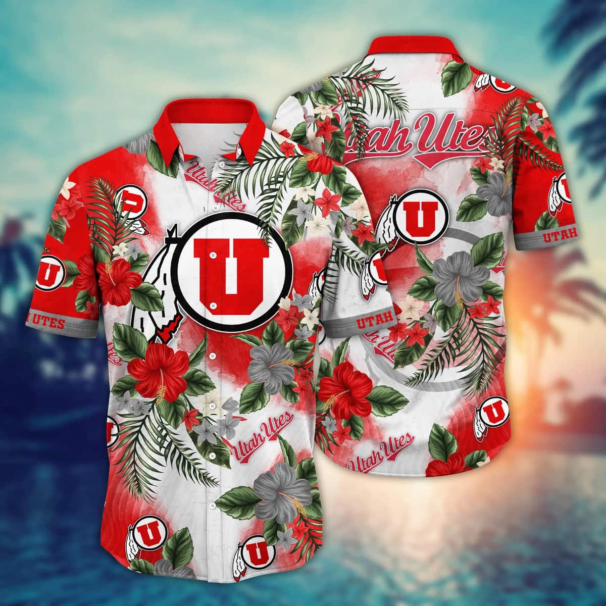 NCAA Utah Utes Hawaiian Shirt Hibiscus Flowers Pattern Trendy Summer Gift NCAA Utah Utes Hawaiian Shirt Hibiscus Flowers Pattern Trendy Summer Gift