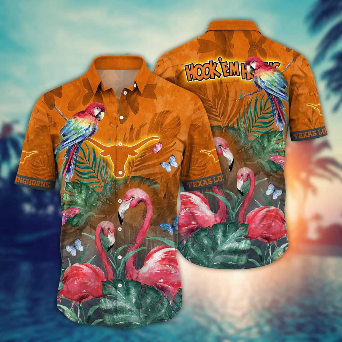 Summer Aloha NCAA Texas Longhorns Hawaiian Shirt Pink Flamingo And Palm Leaves Summer Aloha NCAA Texas Longhorns Hawaiian Shirt Pink Flamingo And Palm Leaves
