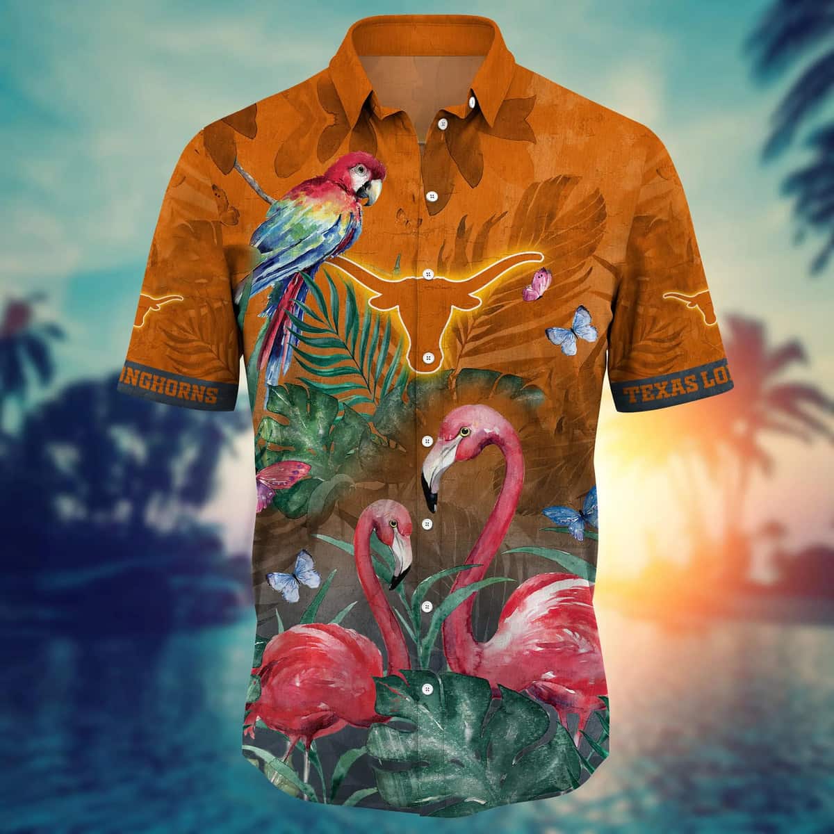 Summer Aloha NCAA Texas Longhorns Hawaiian Shirt Pink Flamingo And Palm Leaves Summer Aloha NCAA Texas Longhorns Hawaiian Shirt Pink Flamingo And Palm Leaves