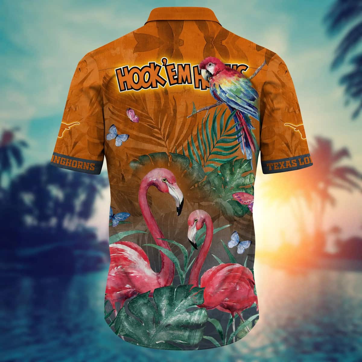 Summer Aloha NCAA Texas Longhorns Hawaiian Shirt Pink Flamingo And Palm Leaves Summer Aloha NCAA Texas Longhorns Hawaiian Shirt Pink Flamingo And Palm Leaves
