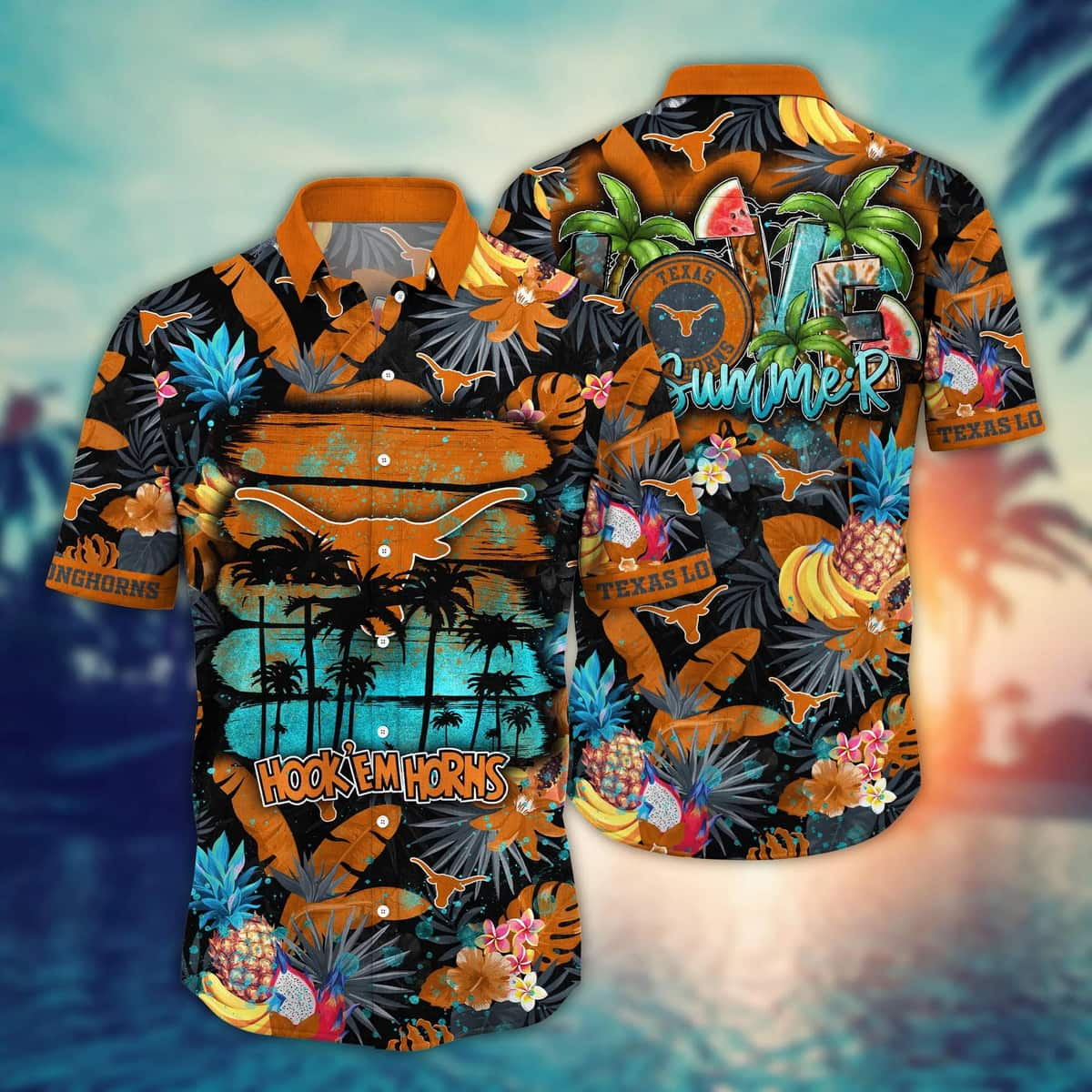 Summer Aloha NCAA Texas Longhorns Hawaiian Shirt Tropical Fruit Pattern