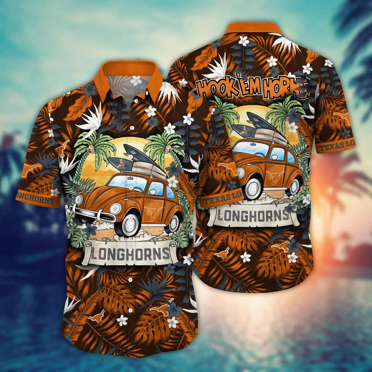 NCAA Texas Longhorns Hawaiian Shirt Tropical Palm Leaves Beach Lovers Gift