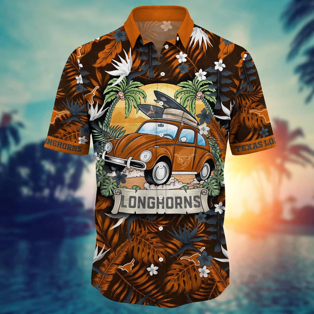 NCAA Texas Longhorns Hawaiian Shirt Tropical Palm Leaves Beach Lovers Gift NCAA Texas Longhorns Hawaiian Shirt Tropical Palm Leaves Beach Lovers Gift