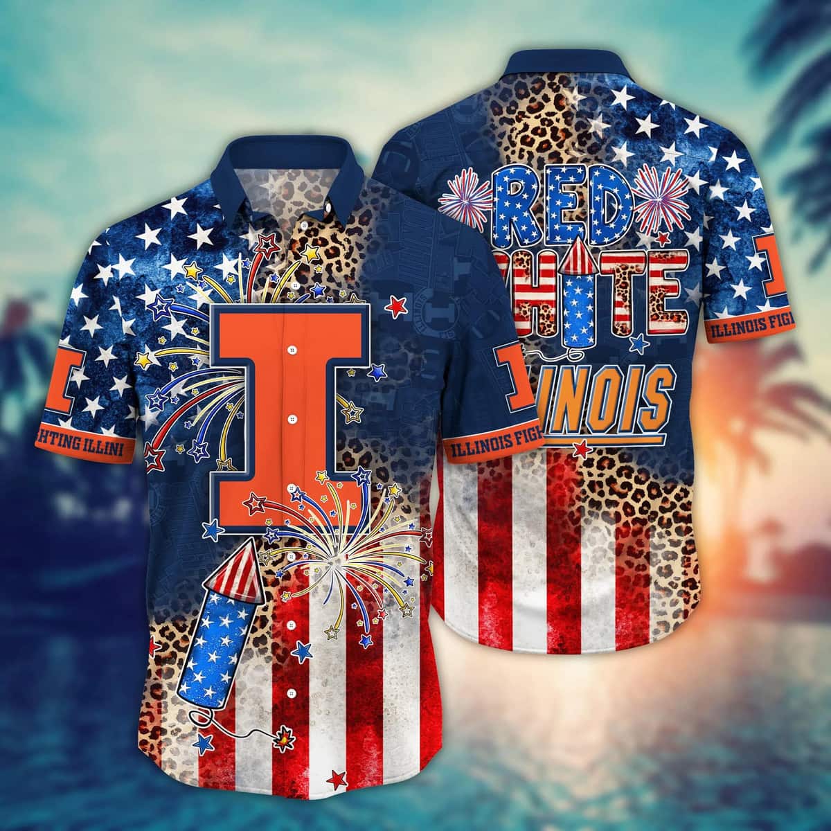 NCAA Illinois Fighting Illini Hawaiian Shirt Independence Day NCAA Illinois Fighting Illini Hawaiian Shirt Independence Day