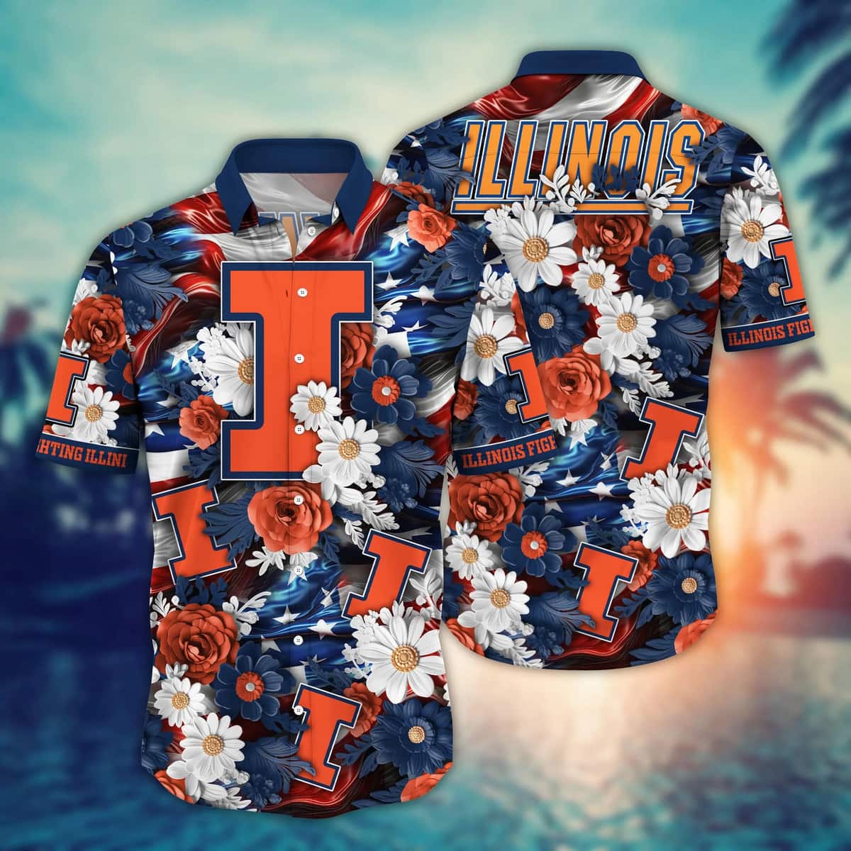 Floral Aloha NCAA Illinois Fighting Illini Hawaiian Shirt Independence Day Beach Gift For Him Floral Aloha NCAA Illinois Fighting Illini Hawaiian Shirt Independence Day Beach Gift For Him