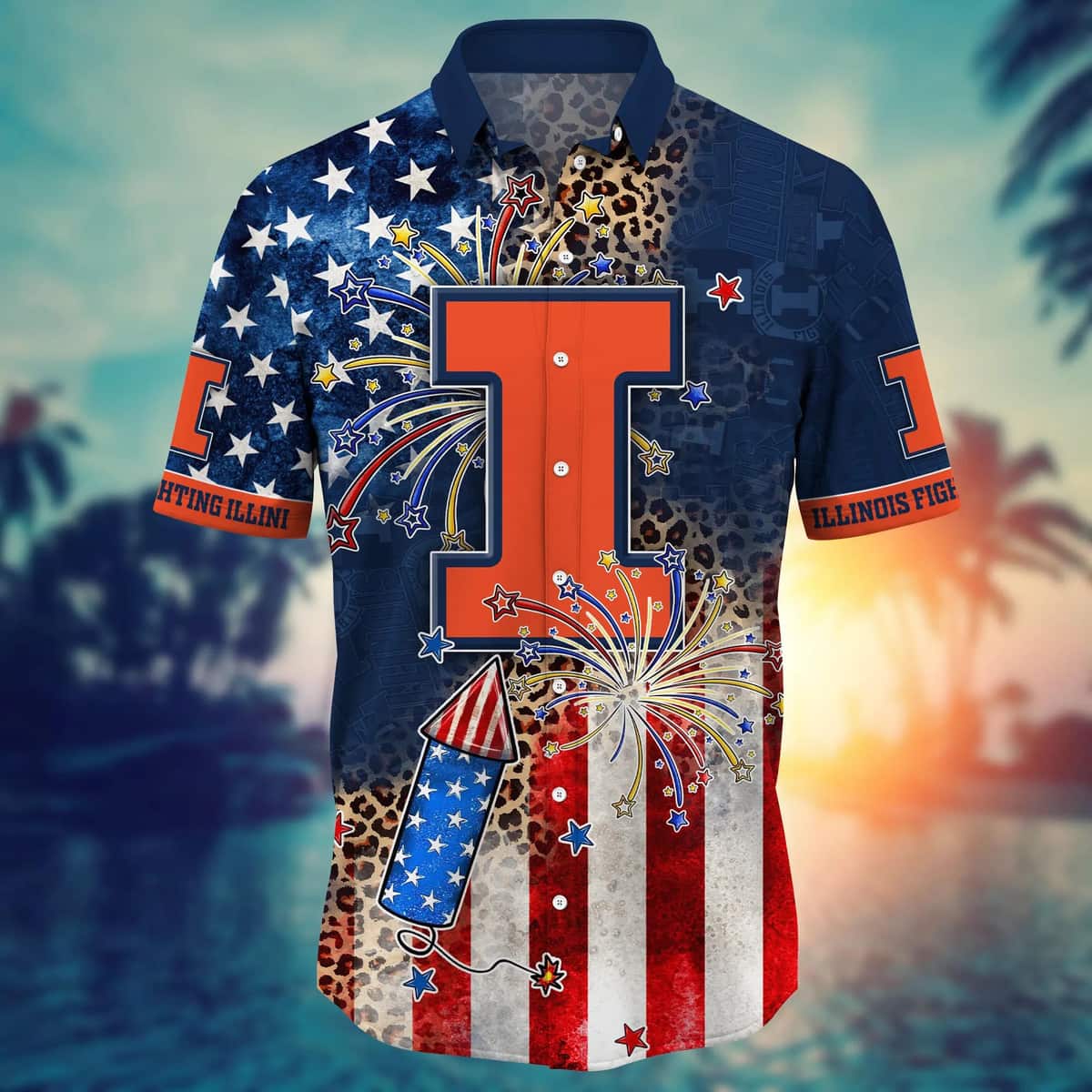NCAA Illinois Fighting Illini Hawaiian Shirt Independence Day NCAA Illinois Fighting Illini Hawaiian Shirt Independence Day