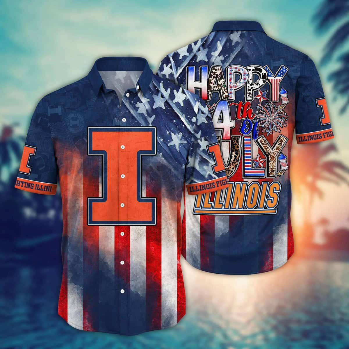 NCAA Illinois Fighting Illini Hawaiian Shirt Independence Day Happy 4th Of July NCAA Illinois Fighting Illini Hawaiian Shirt Independence Day Happy 4th Of July