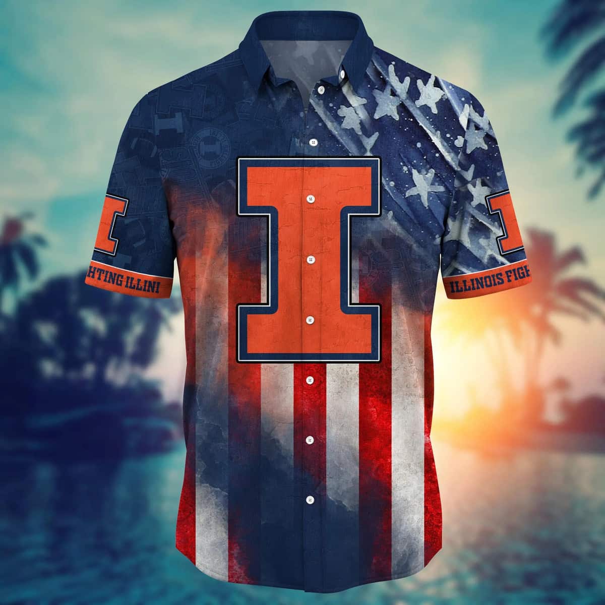 NCAA Illinois Fighting Illini Hawaiian Shirt Independence Day Happy 4th Of July NCAA Illinois Fighting Illini Hawaiian Shirt Independence Day Happy 4th Of July