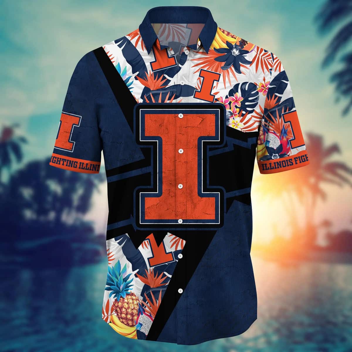 NCAA Illinois Fighting Illini Hawaiian Shirt Gift For Beach Lovers NCAA Illinois Fighting Illini Hawaiian Shirt Gift For Beach Lovers
