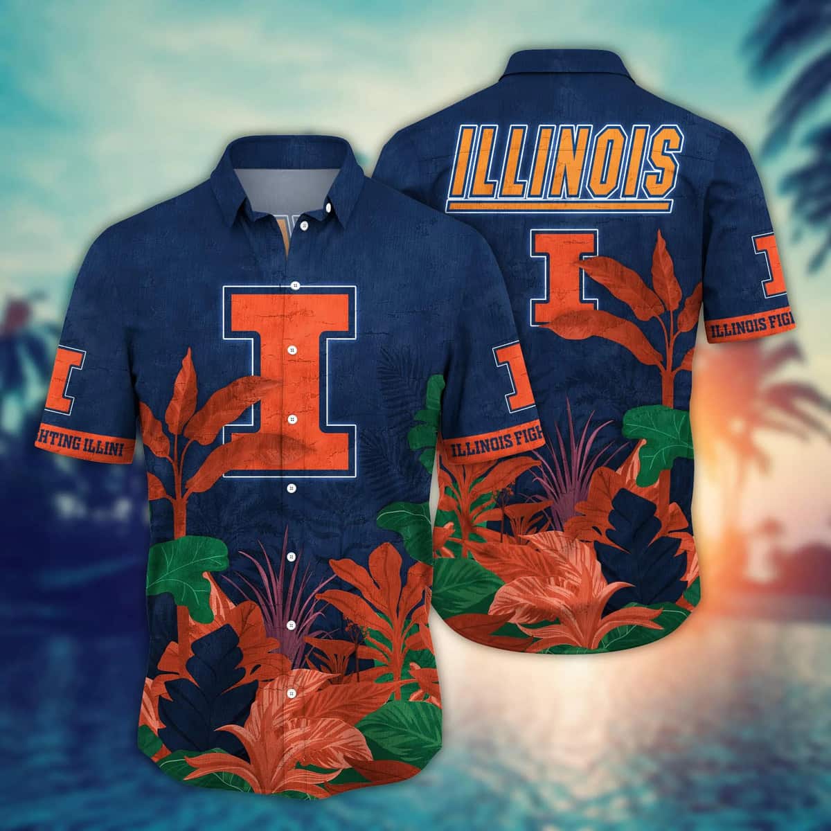 Tropical Aloha NCAA Illinois Fighting Illini Hawaiian Shirt Gift For Beach Lovers Tropical Aloha NCAA Illinois Fighting Illini Hawaiian Shirt Gift For Beach Lovers