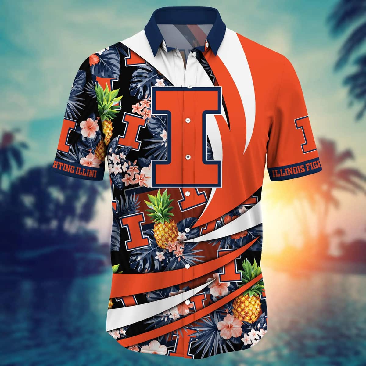 NCAA Illinois Fighting Illini Hawaiian Shirt Tropical Fruit Pattern Beach Lovers Gift NCAA Illinois Fighting Illini Hawaiian Shirt Tropical Fruit Pattern Beach Lovers Gift