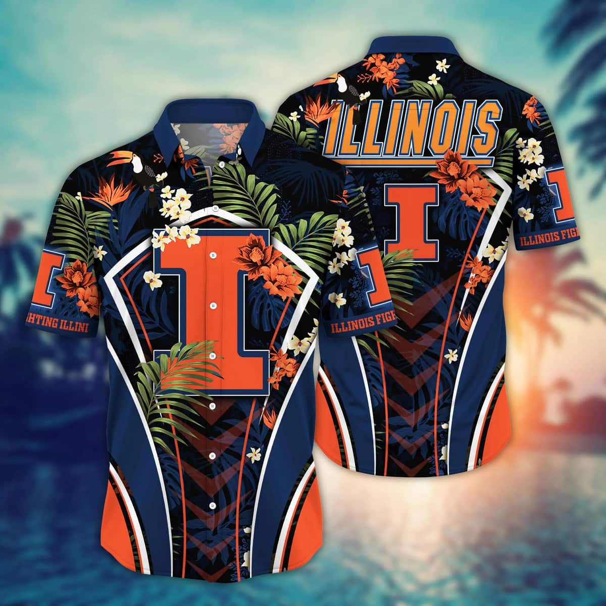 NCAA Illinois Fighting Illini Hawaiian Shirt Palm Leaves Pattern NCAA Illinois Fighting Illini Hawaiian Shirt Palm Leaves Pattern