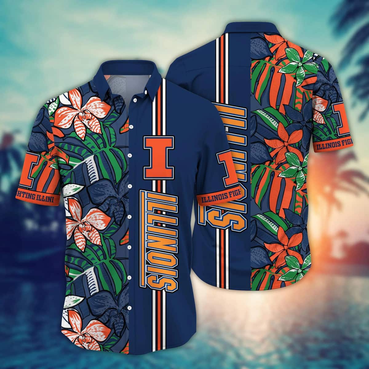 NCAA Illinois Fighting Illini Hawaiian Shirt Beach Gift For Friend NCAA Illinois Fighting Illini Hawaiian Shirt Beach Gift For Friend