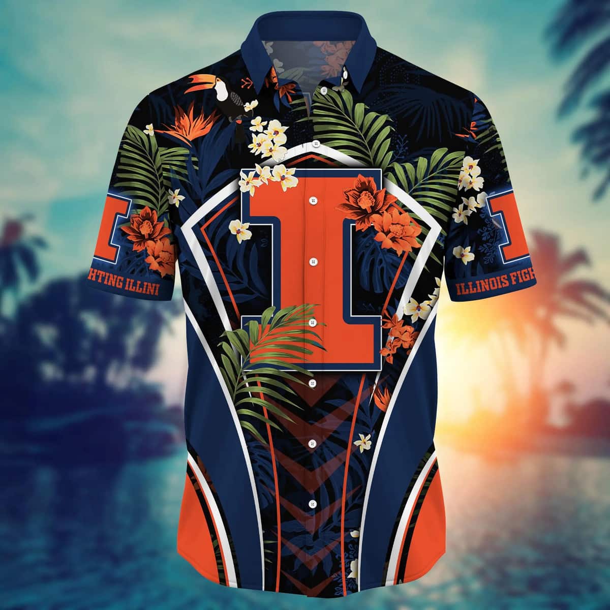 NCAA Illinois Fighting Illini Hawaiian Shirt Palm Leaves Pattern NCAA Illinois Fighting Illini Hawaiian Shirt Palm Leaves Pattern