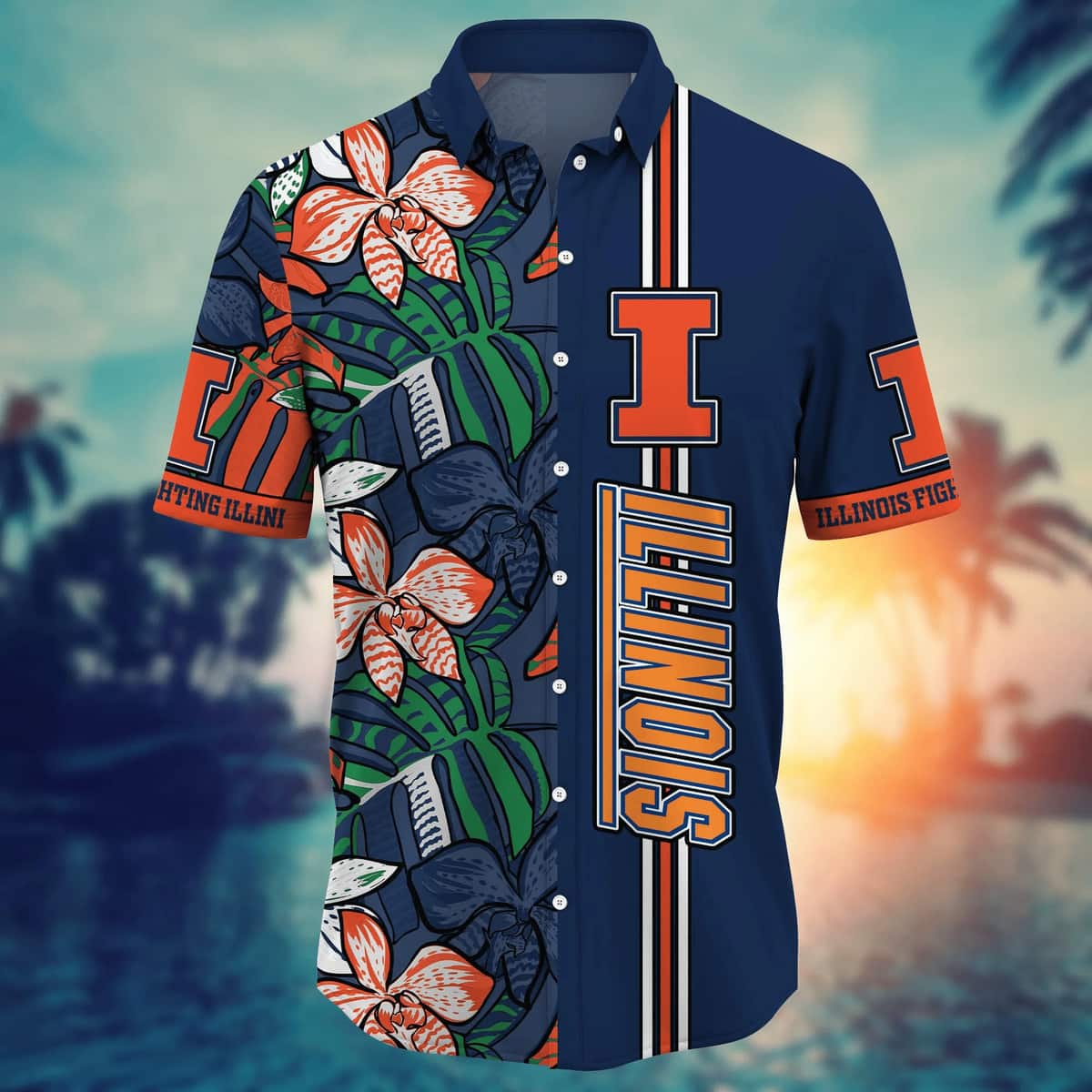 NCAA Illinois Fighting Illini Hawaiian Shirt Beach Gift For Friend NCAA Illinois Fighting Illini Hawaiian Shirt Beach Gift For Friend