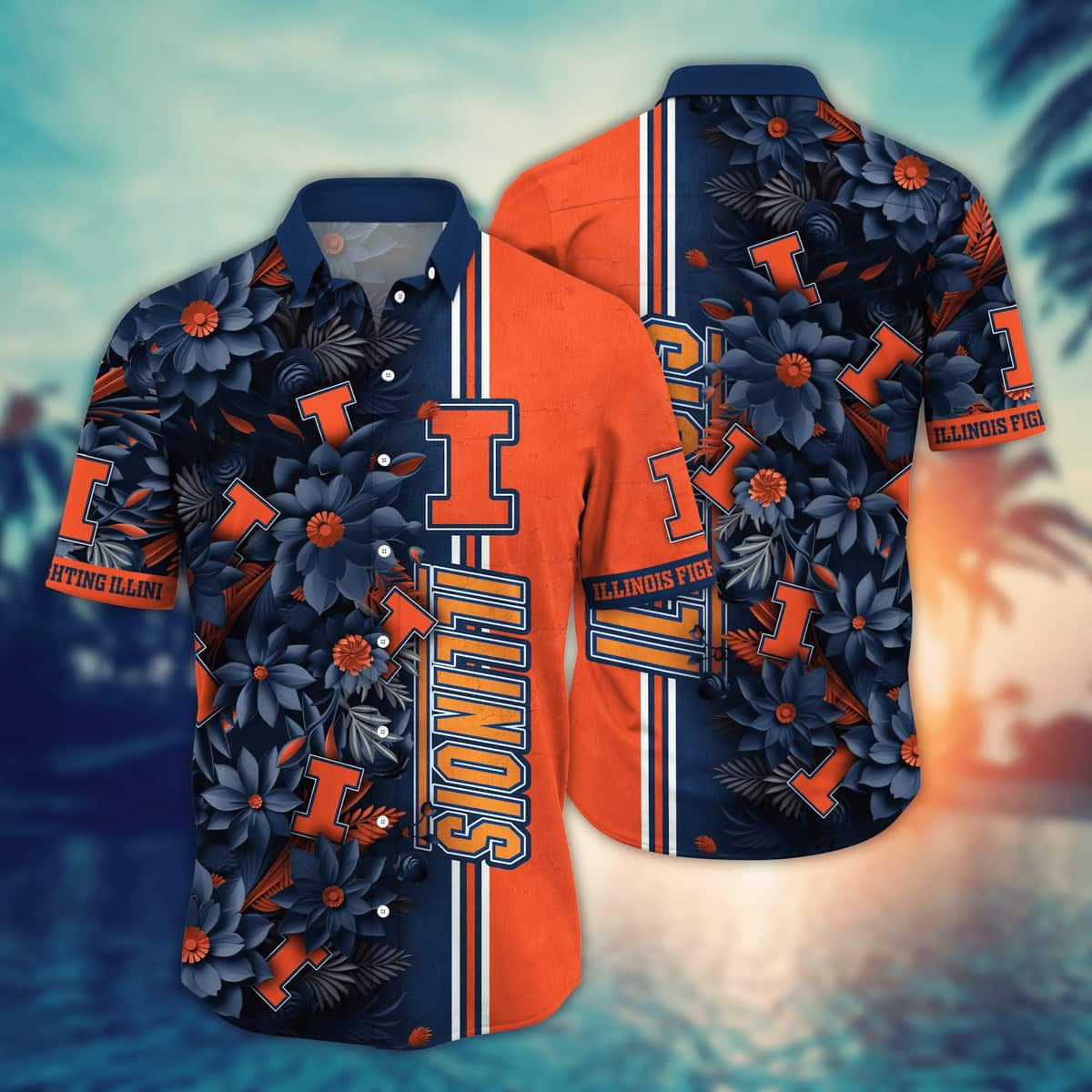 Floral Aloha NCAA Illinois Fighting Illini Hawaiian Shirt Beach Lovers Gift