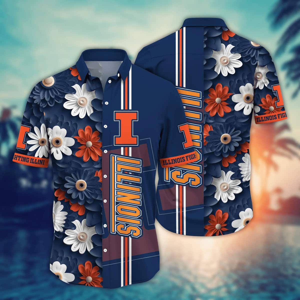 Floral Aloha NCAA Illinois Fighting Illini Hawaiian Shirt Beach Gift For Friend Floral Aloha NCAA Illinois Fighting Illini Hawaiian Shirt Beach Gift For Friend