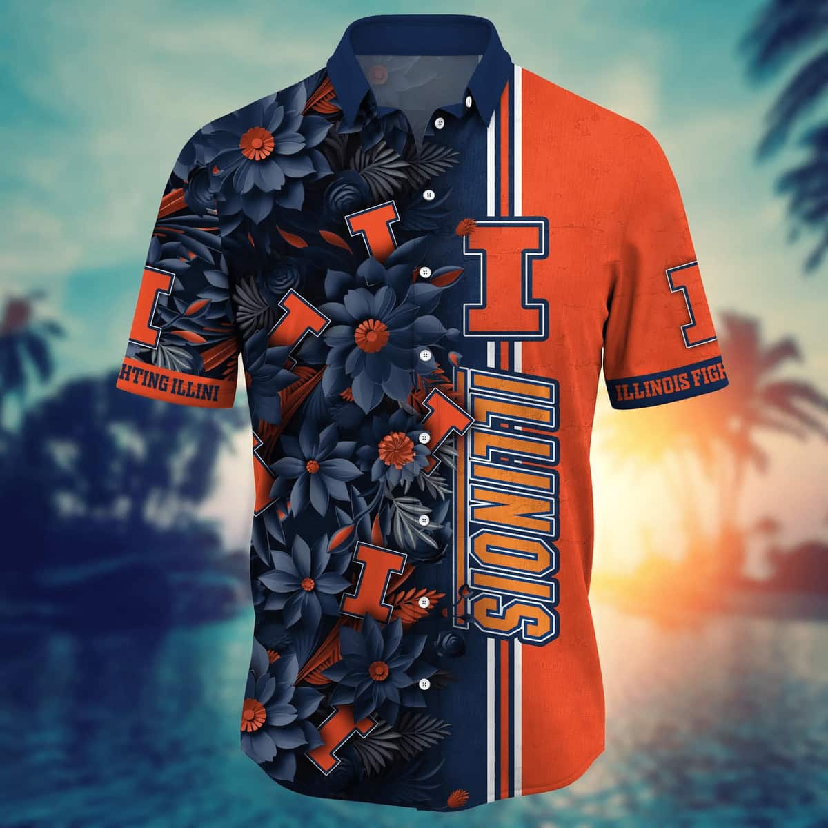 Floral Aloha NCAA Illinois Fighting Illini Hawaiian Shirt Beach Lovers Gift Floral Aloha NCAA Illinois Fighting Illini Hawaiian Shirt Beach Lovers Gift