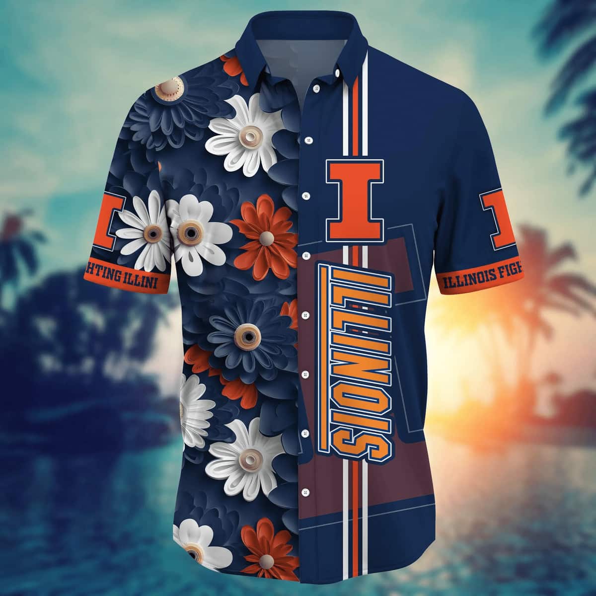 Floral Aloha NCAA Illinois Fighting Illini Hawaiian Shirt Beach Gift For Friend Floral Aloha NCAA Illinois Fighting Illini Hawaiian Shirt Beach Gift For Friend