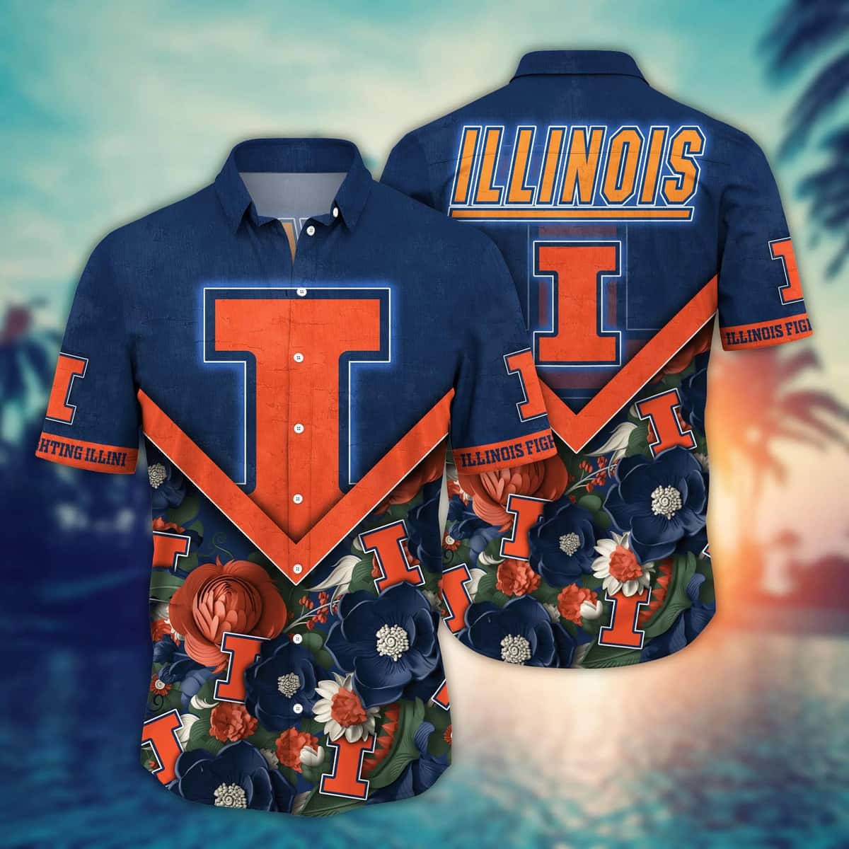 NCAA Illinois Fighting Illini Hawaiian Shirt Gift For Beach Trip NCAA Illinois Fighting Illini Hawaiian Shirt Gift For Beach Trip